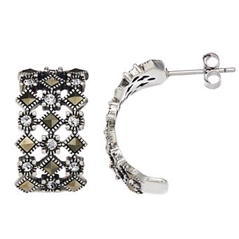 Tori Hill Sterling Silver Marcasite & Crystal Openwork Bold Earrings