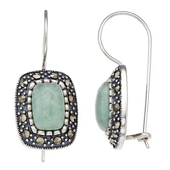 Tori Hill Sterling Silver Marcasite & Jade Square Drop Earrings