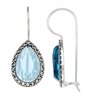 Tori Hill Sterling Silver Marcasite & Blue Glass Teardrop Earrings