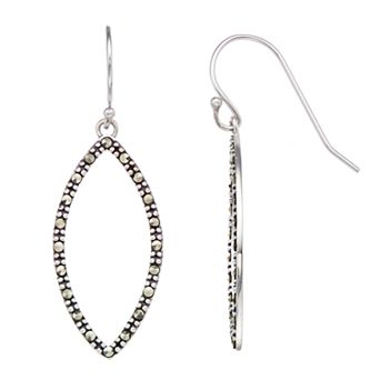 Tori Hill Sterling Silver Marcasite Open Marquise Dangle Earrings
