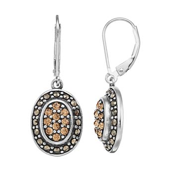 Tori Hill Sterling Silver Marcasite & Champange Crystal Oval Drop Earrings