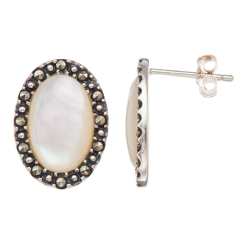 Tori Hill Marcasite & Mother of Pearl Oval Studs, Womens, White