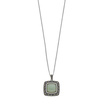 Tori Hill Sterling Silver Marcasite & Jade Square Pendant Necklace