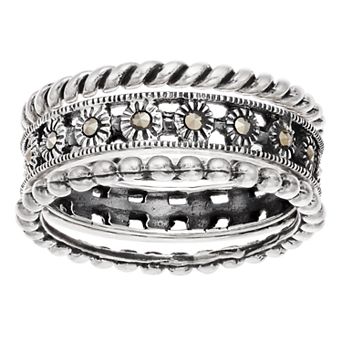 Tori Hill Sterling Silver Marcasite 3 pc Ring Set