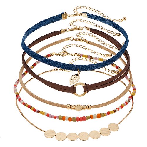 Mudd® Gold Tone Disc & Bead Detail Cord Choker Necklace Set