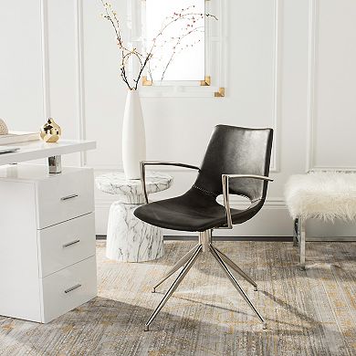 Safavieh DAWN MIDCENTURY MODERN LEATHER SWIVEL DINING ARM CHAIR