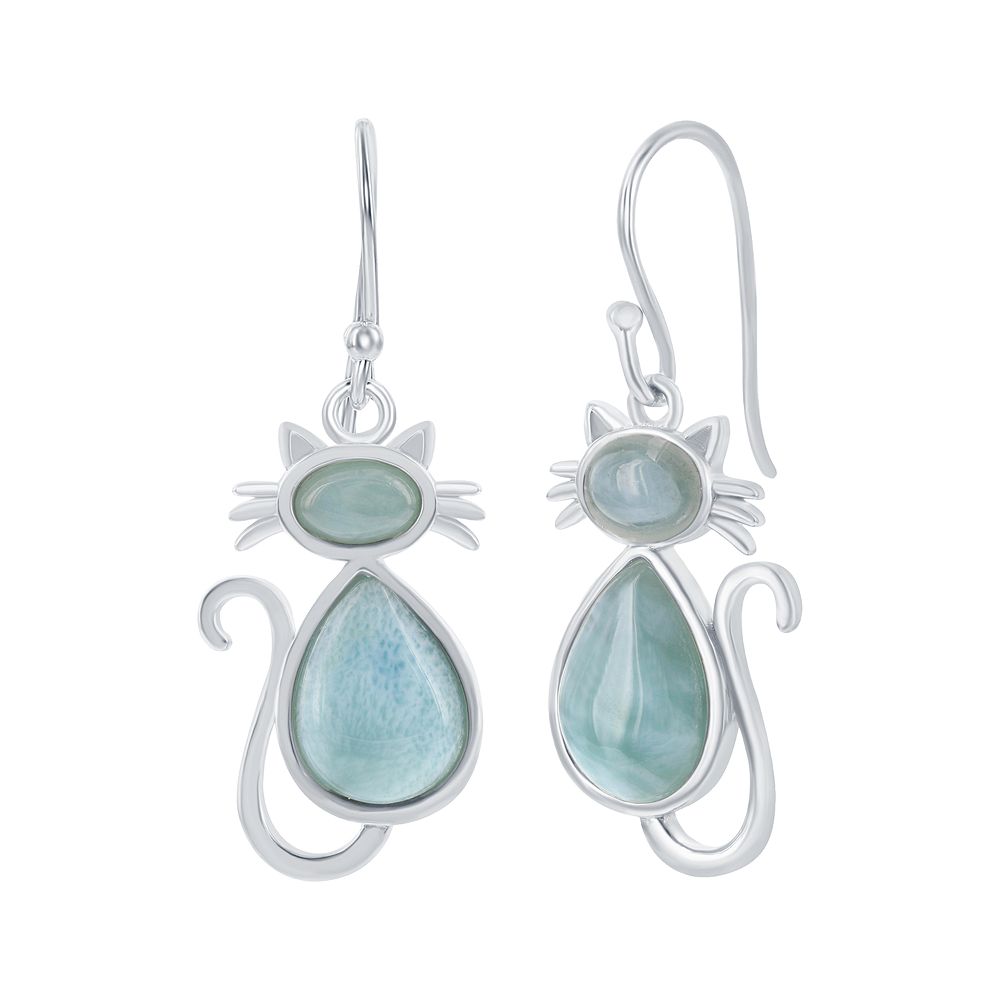 Sterling Silver Crystal Cat Drop Earrings With Crystals