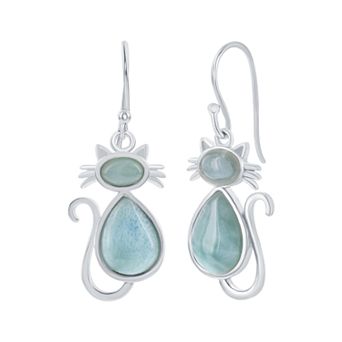 Nautica Rocks Sterling Silver Larimar Cat Drop Earrings