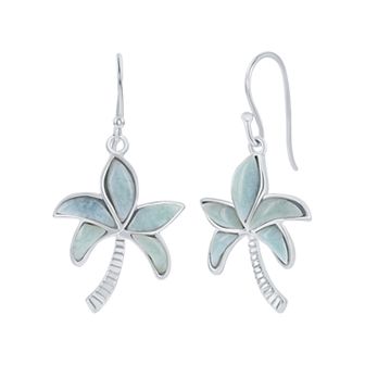 Nautica Rocks Sterling Silver Larimar Palm Tree Drop Earrings