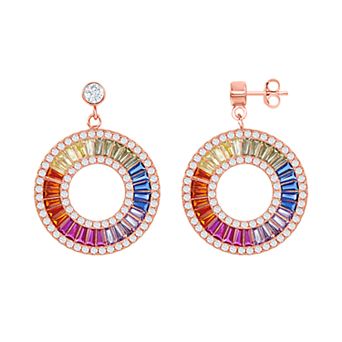 Argento Bella 14k Rose Gold Over Silver Colorful Cubic Zirconia Hoop Drop Earrings