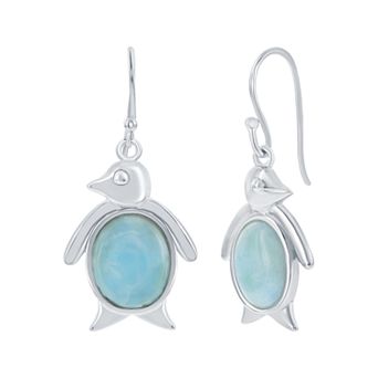 Nautica Rocks Sterling Silver Larimar Penguin Drop Earrings