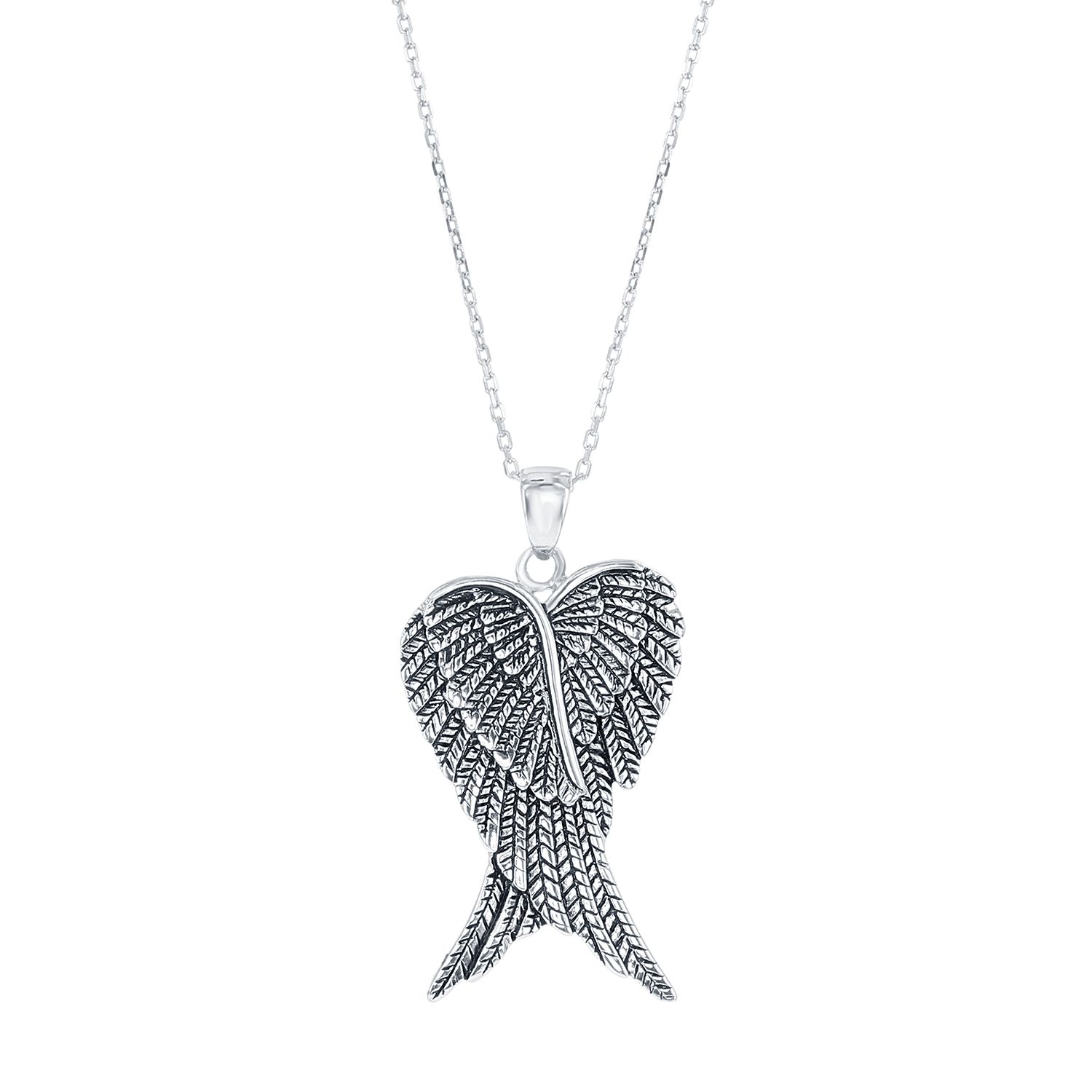 925 Sterling Silver Angel Wing Design Paved Cubic Zircon Pendant Necklace 18"