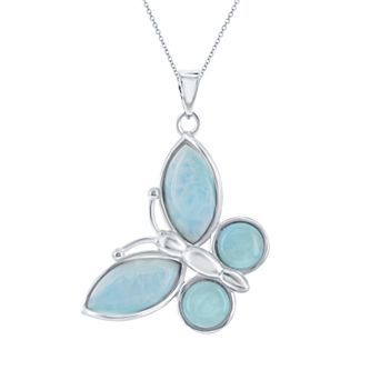 Nautica Rocks Sterling Silver Larimar Butterfly Pendant Necklace