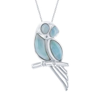 Nautica Rocks Sterling Silver Larimar Owl Pendant Necklace