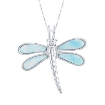 Nautica Rocks Sterling Silver Larimar Dragonfly Pendant Necklace