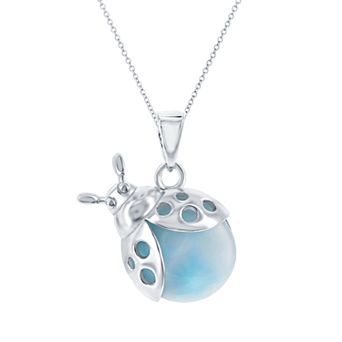 Nautica Rocks Sterling Silver Larimar Lady Bug Pendant Necklace
