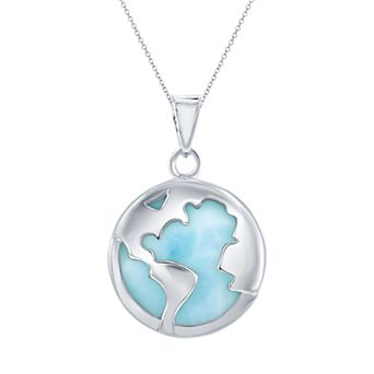 Nautica Rocks Sterling Silver Larimar World Pendant Necklace