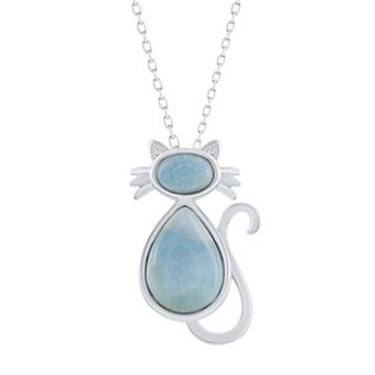 Nautica Rocks Sterling Silver Larimar Cat Pendant Necklace