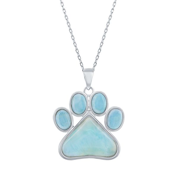 Sterling Silver Larimar Paw Print Pendant Necklace