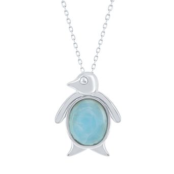 Nautica Rocks Sterling Silver Larimar Penguin Pendant Necklace