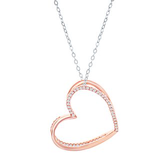 Argento Bella 14k Rose Gold Over Silver Cubic Zirconia Heart Pendant Necklace