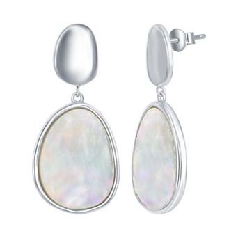 Nautica Rocks Sterling Silver Mother of Pearl Oval Drop Earrings