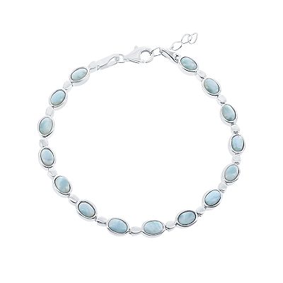 Newest Simple Oval Larimar sterling silver chain bracelet