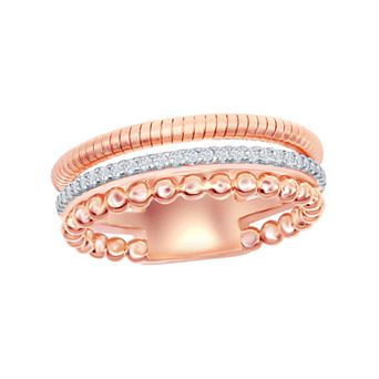 Argento Bella 14k Rose Gold Over Silver Cubic Zirconia Triple Band Ring