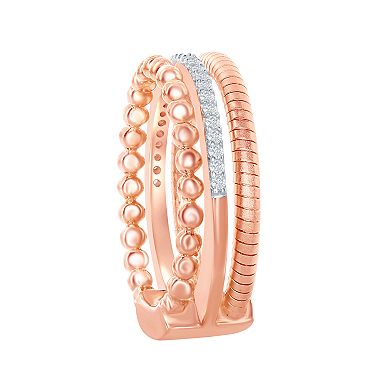 14k Rose Gold Over Silver Cubic Zirconia Triple Band Ring