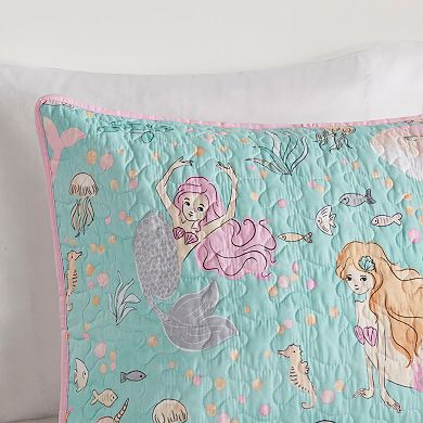 Mi Zone Kids Leilani Printed Mermaid Quilt Set with Shams and Decorative Pillow