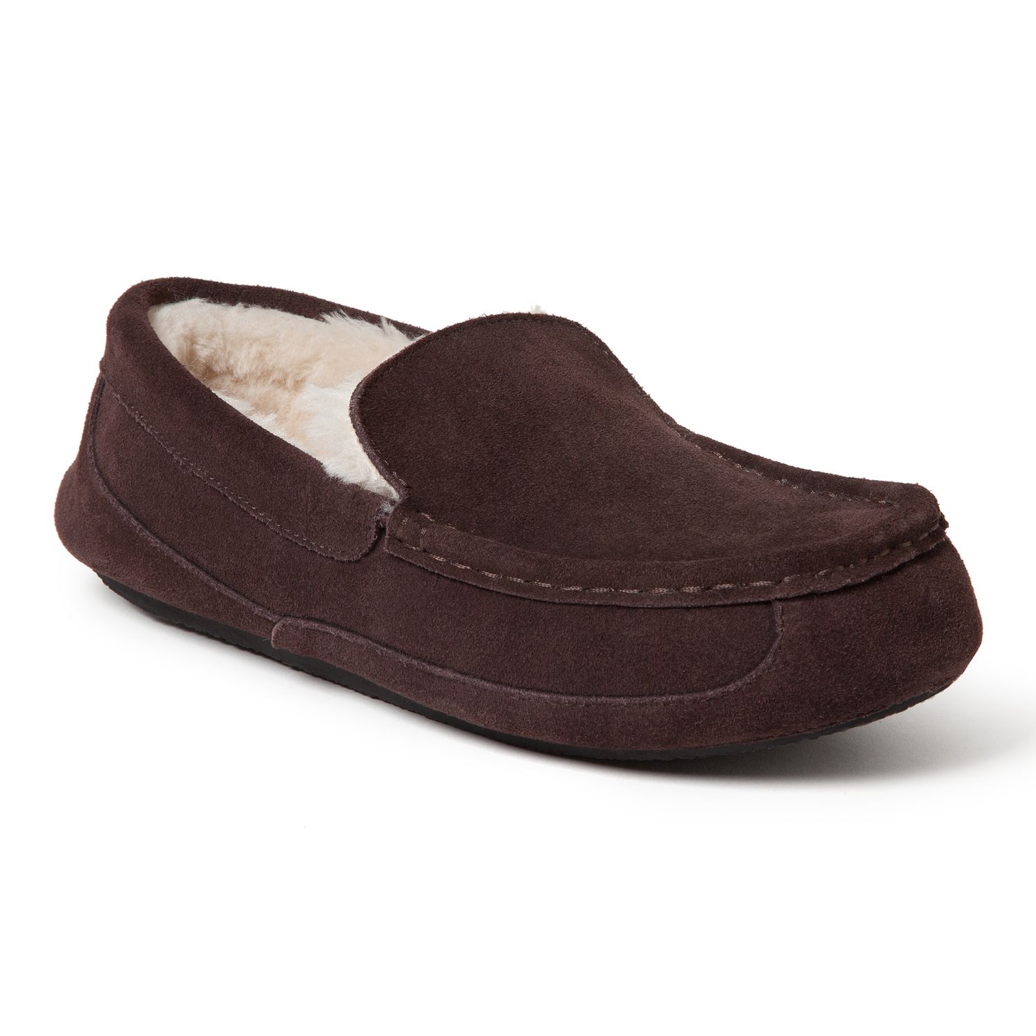 men's dearfoams microfiber suede whipstitch moccasin slippers