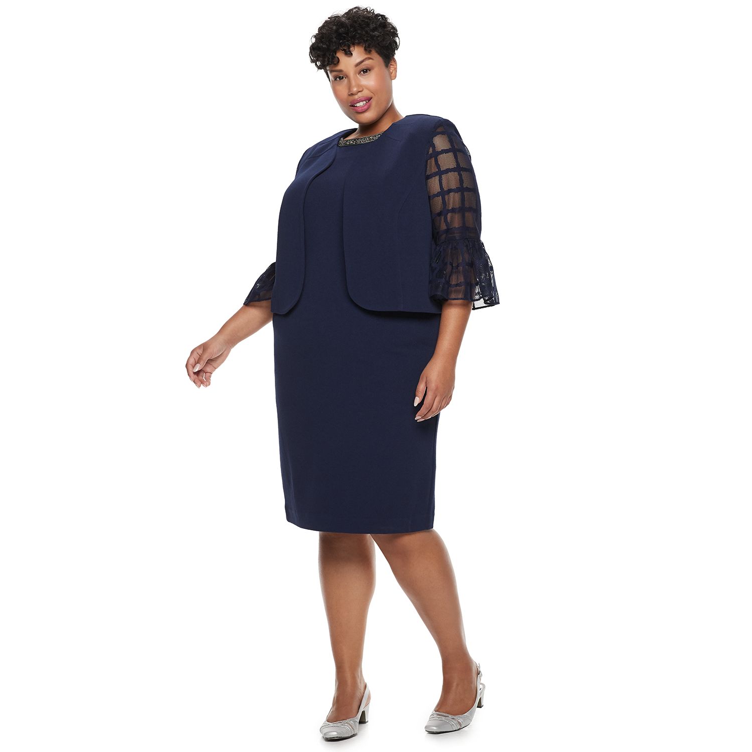 plus size sheath dress with long jacket