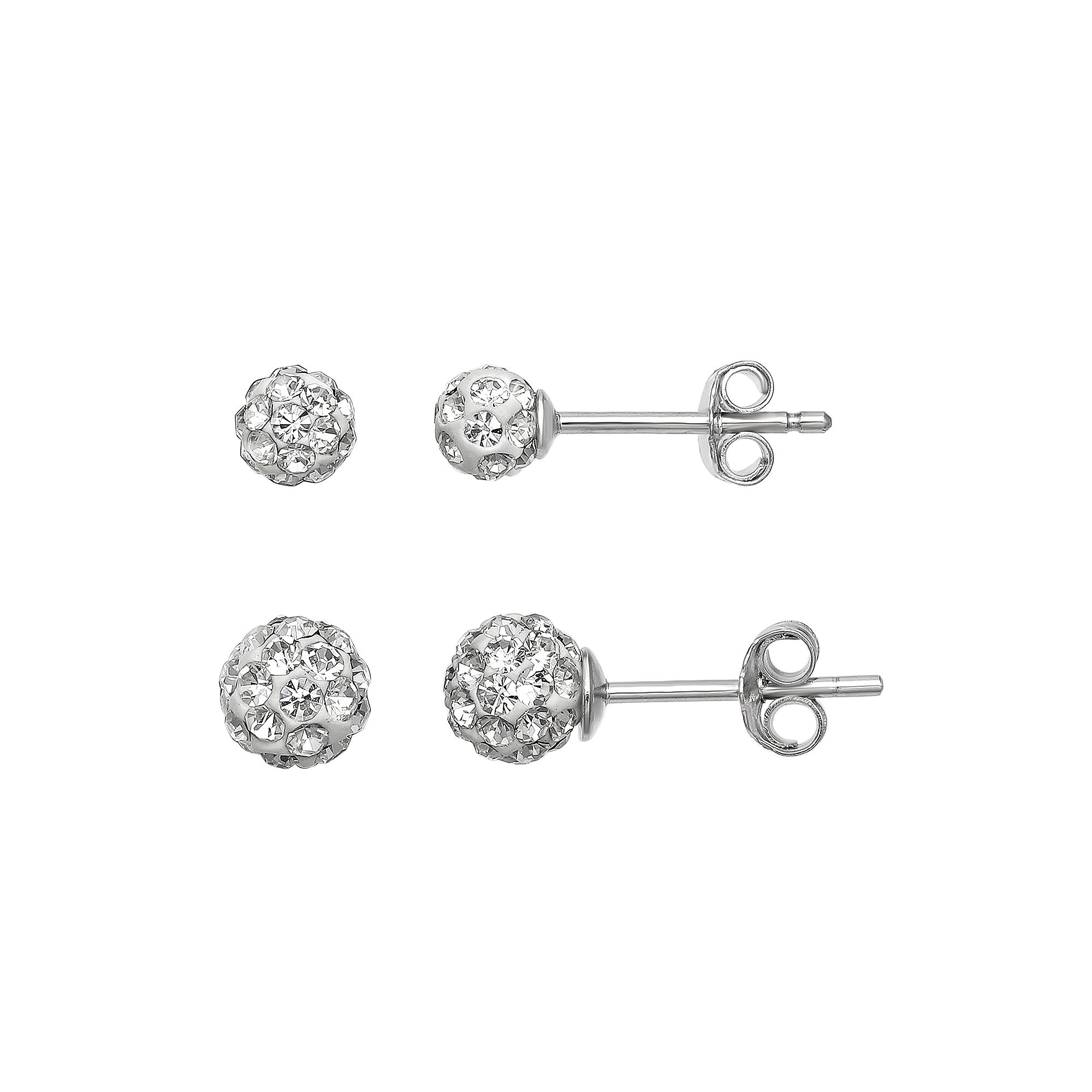 PRIMROSE Sterling Silver Crystal Ball Earring Set, Womens, Black