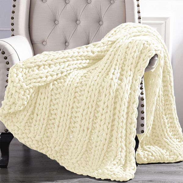 DONNA SHARP Chunky Knitted Taupe Acrylic Throw Blanket 70008 - The Home  Depot