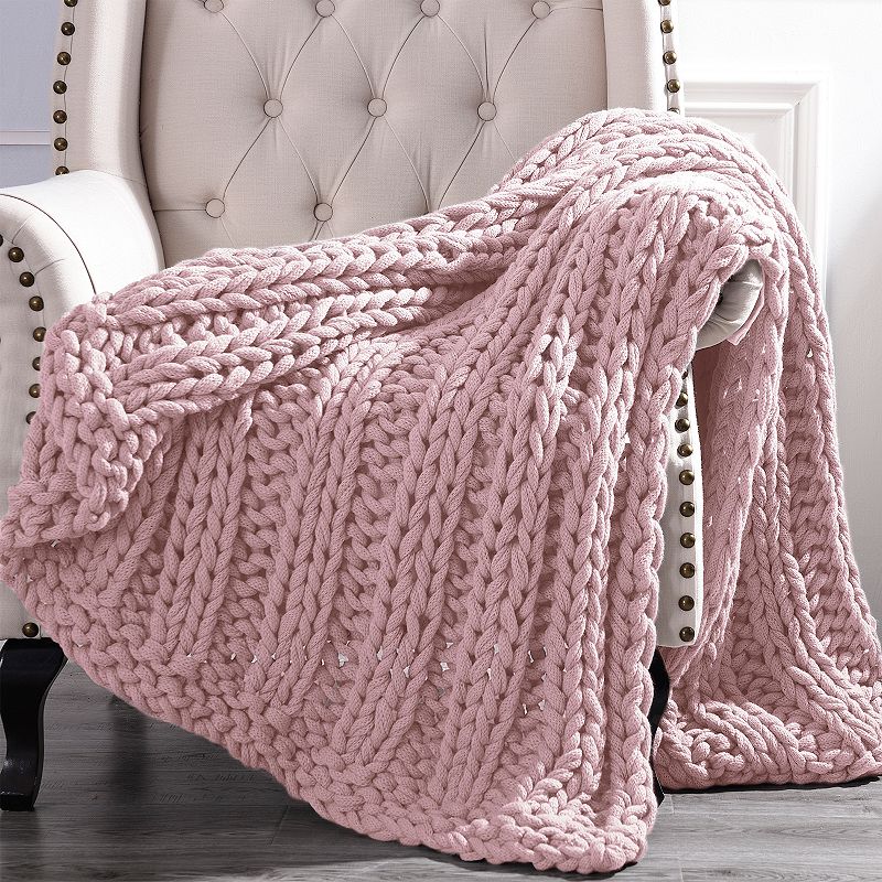 Cottage Lane Chunky Knit Throw, Pink