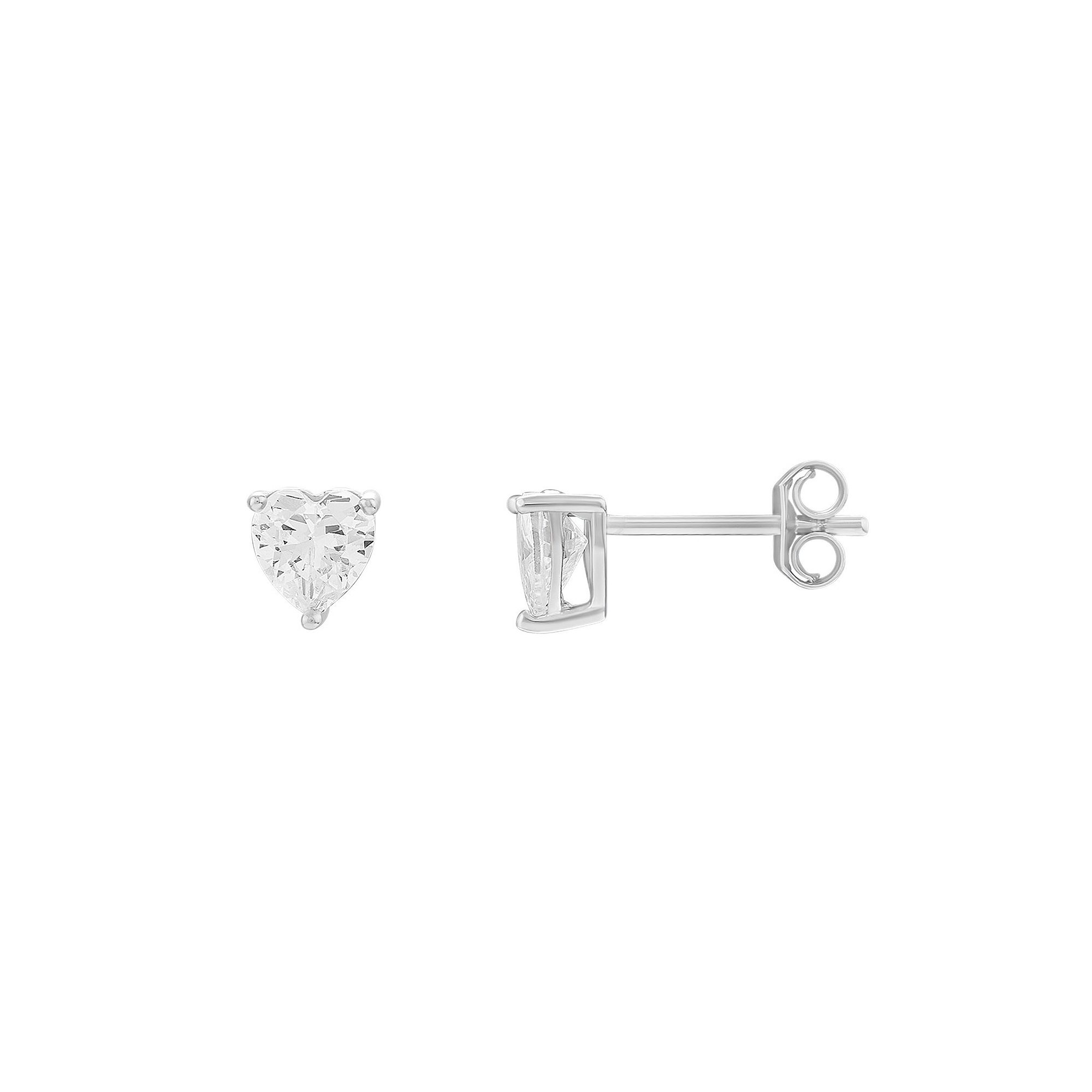 PRIMROSE Sterling Silver Cubic Zirconia Heart Stud Earrings, Womens, Black