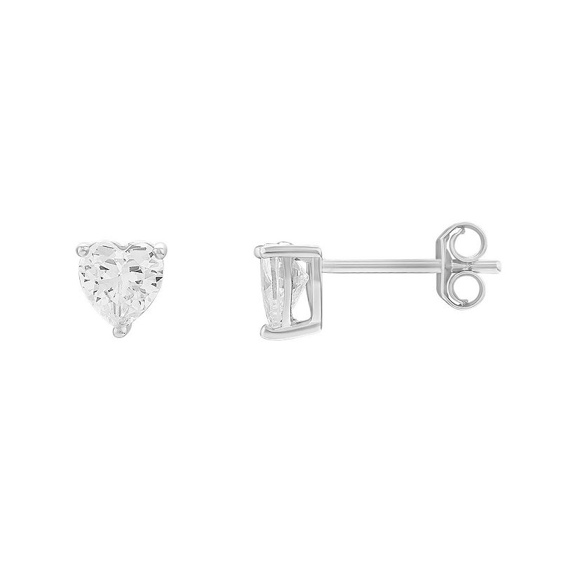 Primrose Sterling Silver Cubic Zirconia Heart Stud Earrings, Womens