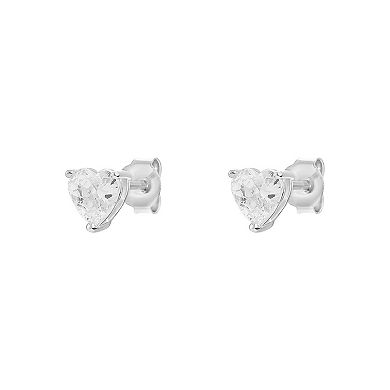 Primrose Sterling Silver Cubic Zirconia Heart Stud Earrings