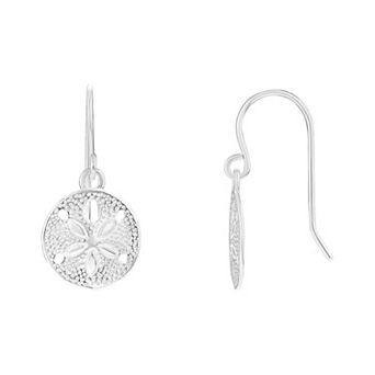 PRIMROSE Sterling Silver Textured Sand Dollar Drop Earrings