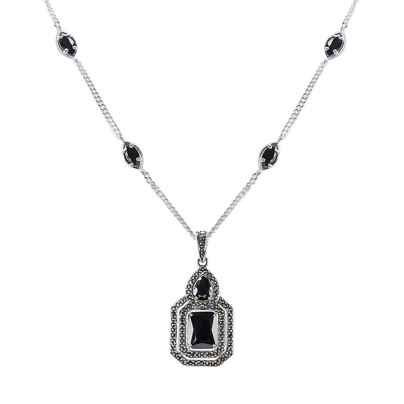 Lavish by TJM Fine Silver Plated Black Cubic Zirconia Pendant Necklace, Wo