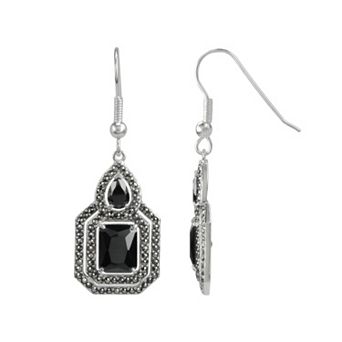 Lavish by TJM Cubic Zirconia & Marcasite Silver Tone Drop Earrings