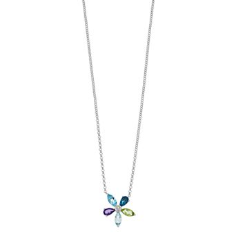 LeRose by Lexi and Rose Sterling Silver Gemstone Flower Necklace
