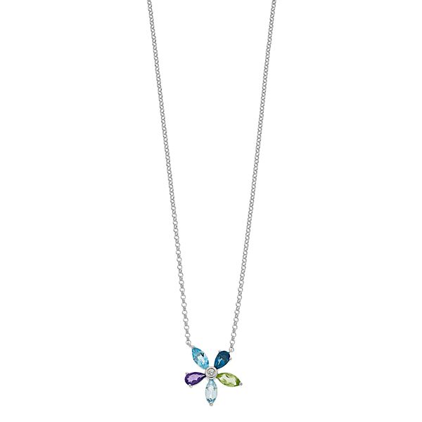 Sterling Silver Gemstone Flower Necklace