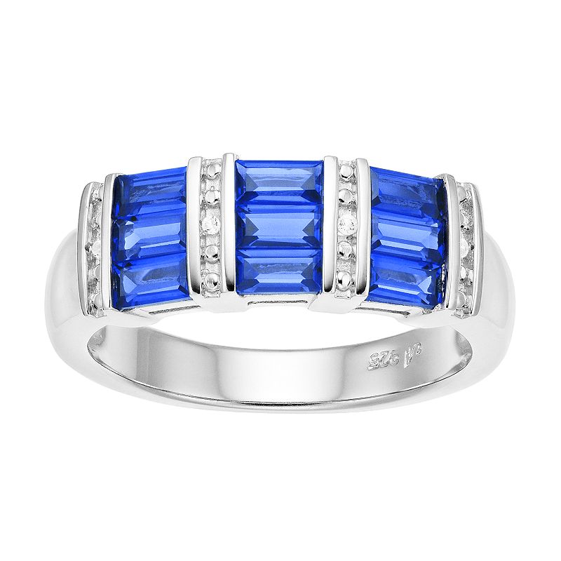 Sterling Silver Rectangle Gemstone Ring, Womens, Size: 6, Blue