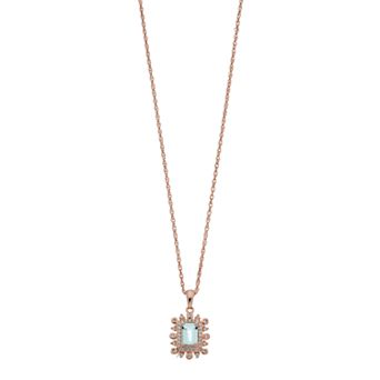 14k Rose Gold Over Silver Aquamarine Pendant Necklace