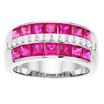 Sterling Silver Three-Row Gemstone Ring