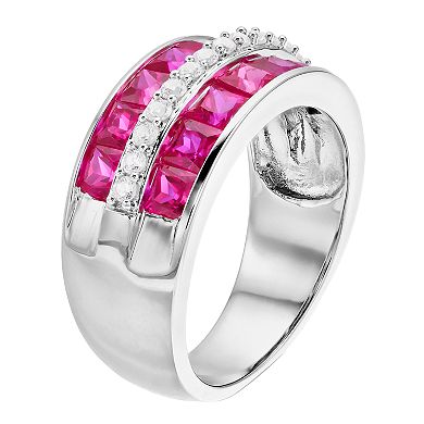 Sterling Silver Three-Row Gemstone Ring