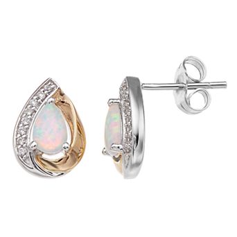 LeRose by Lexi and Rose 14k Gold Over Silver Opal Teardrop Stud Earrings