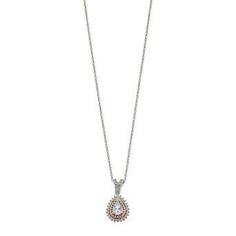 LeRose by Lexi and Rose 14k Rose Gold Over Sterling Silver Lab-Created Aquamarine & Lab-Created White Sapphire Teardrop Pendant Necklace