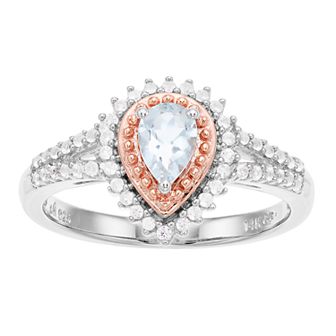 LeRose by Lexi and Rose Two-Tone Rose Gold Over Silver Aquamarine Gemstone Ring